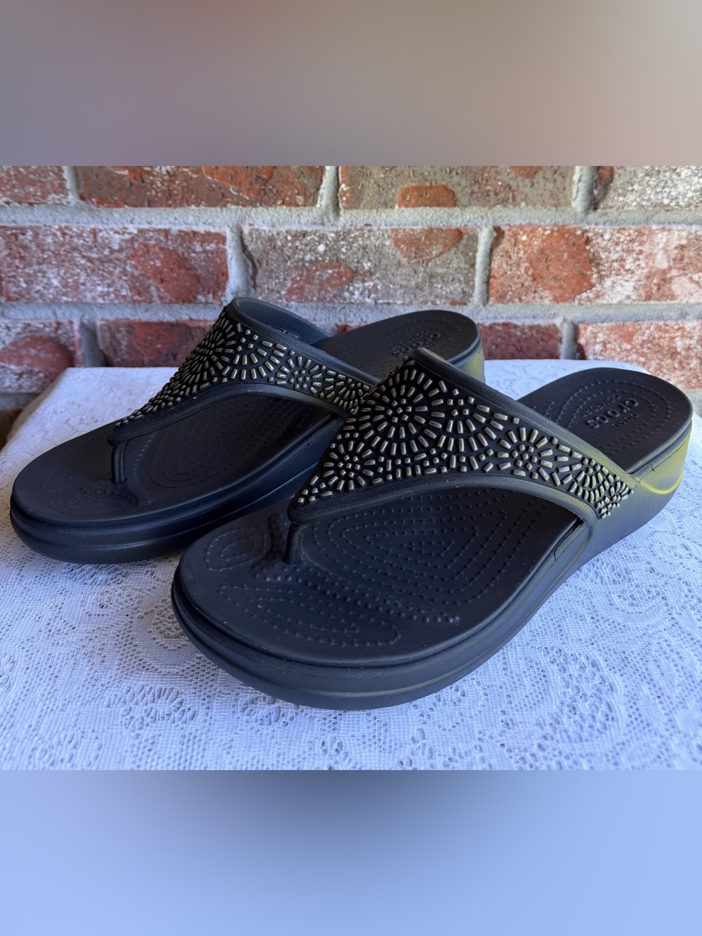 Crocs Women's Monterey Diamante Wedge Flip Flops-Size 11